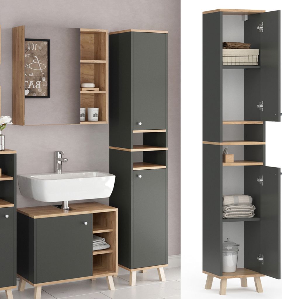 Meuble salle de bain Vicco Senyo Anthracite 30x174cm, Model Image du produit 