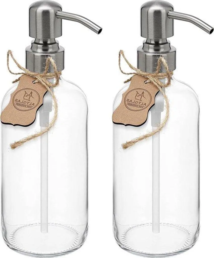 Distributeur de savon inox anti-rouille et verre cristal 500ml - Lot de 2