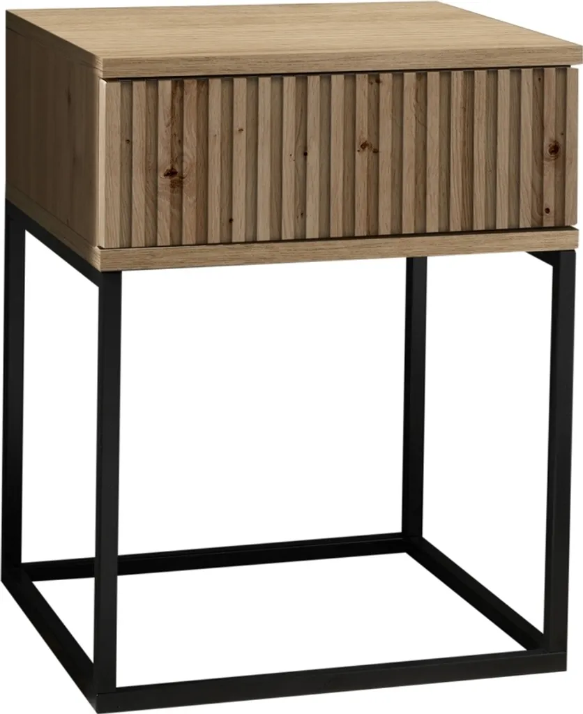 Table de chevet MARLE en chêne Artisan et métal noir - 40 x 52 x 38 cm