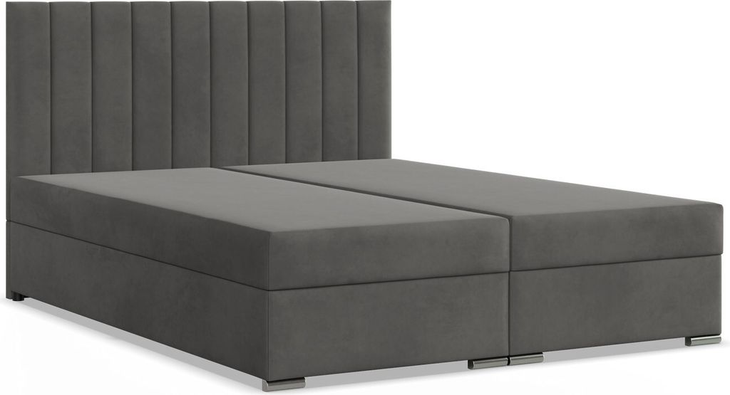 Kontinentales Bett mit Kopfteil 160x200 cm, mit Bettkasten, Grau