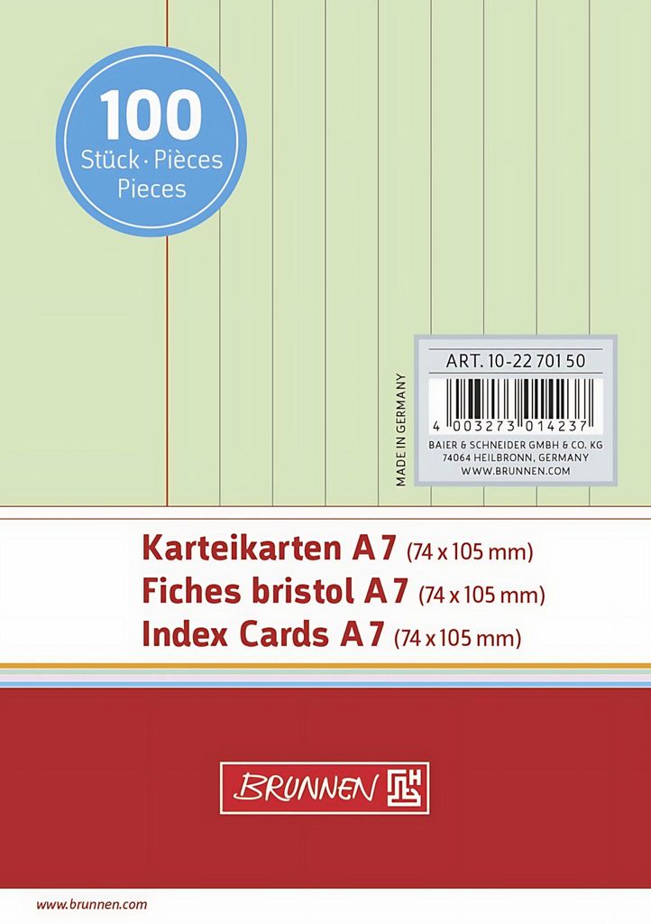 Brunnen Karteikarte DIN A7 quer liniert grün 100 St./Pack. Produktbild 