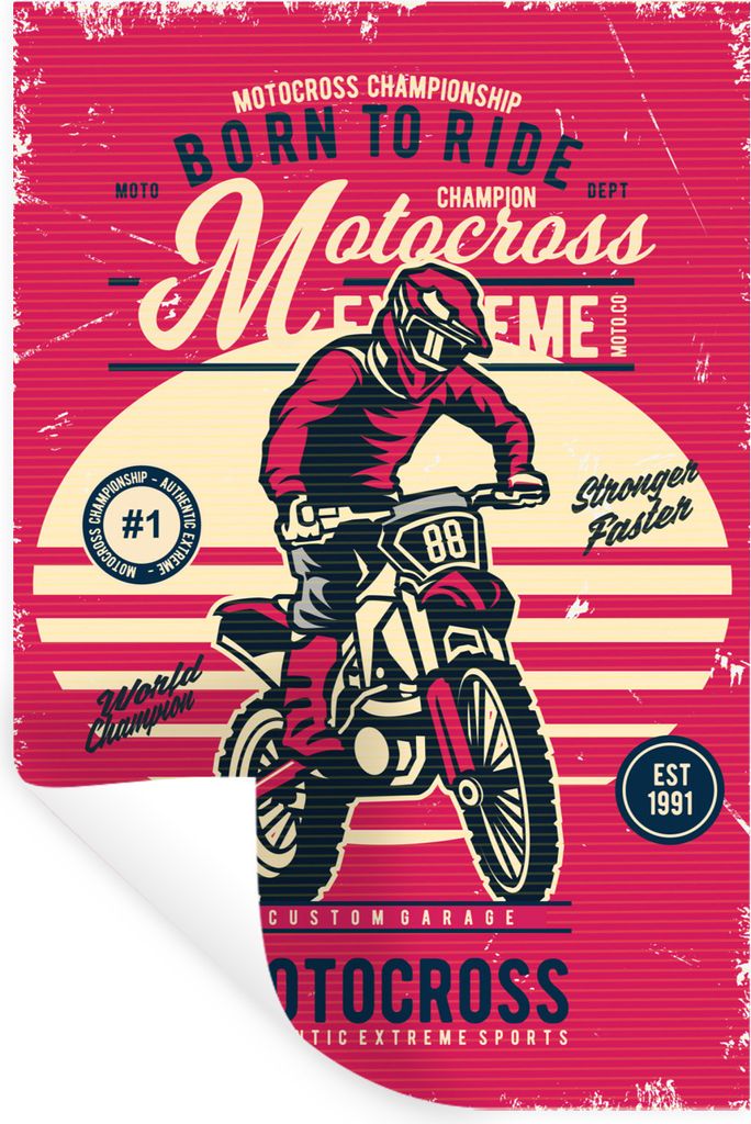 MuchoWow Wandtattoo Wandsticker Wandaufkleber Motocross - Vintage - Angebot 80x120 cm Selbstklebend und Repositionierbar - Repositionierbar - Was...