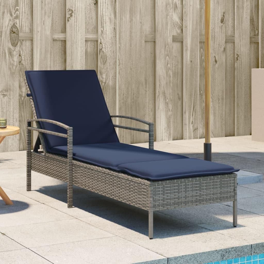 Möbel Sonnenliege mit Kissen Grau 63 x 200 x 81 cm Poly Rattan - Gartenliegen 368305