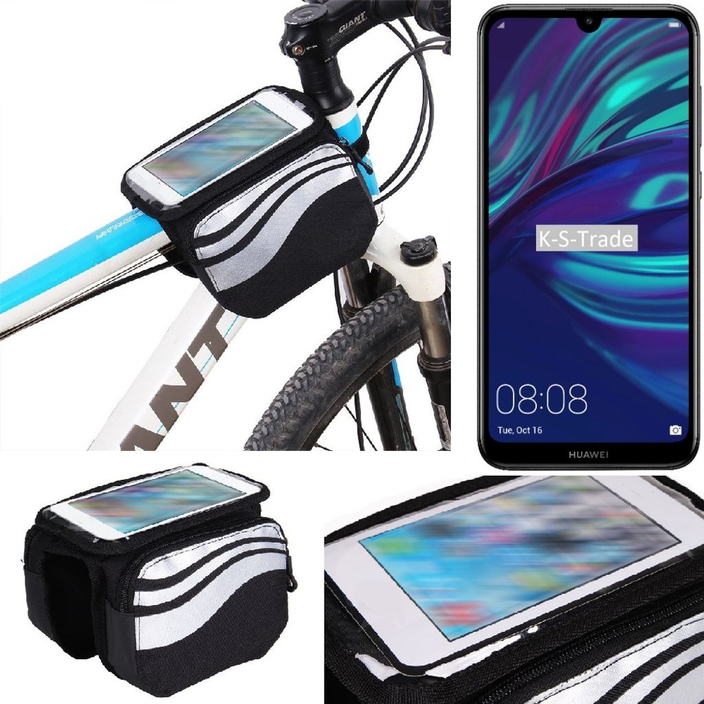 K-S-Trade Rahmentasche Fahrrad-Halterung kompatibel mit Huawei Y7 (2019) Rahmenhalterung Fahrrad Handyhalterung Fahrradtasche Handy Smartphone