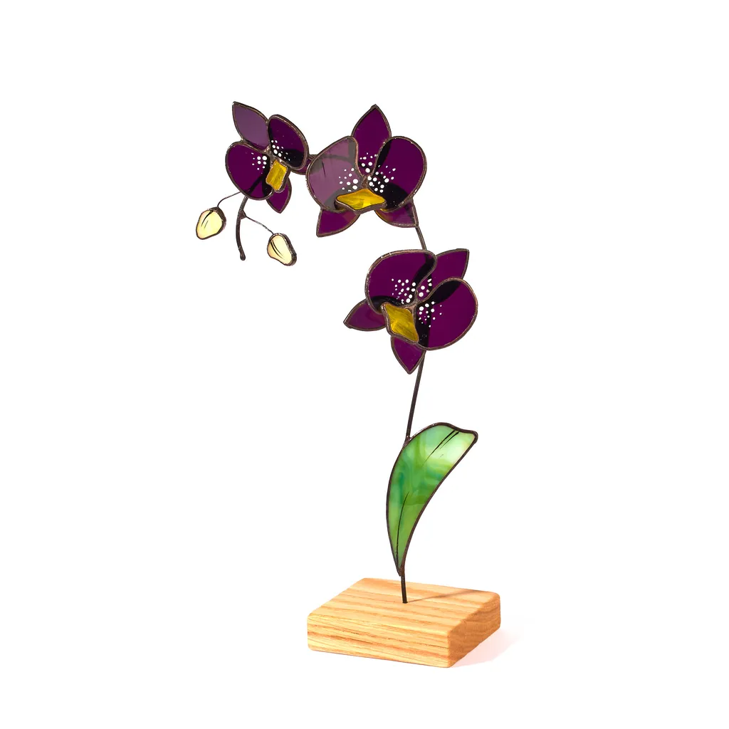 Vetro e Legno: Orchidea Artigianale Avalglass Giallo-Viola 26 cm