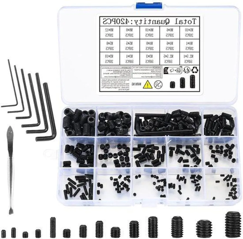 Vis M2,5 x 8 mm en acier au carbone, tête à six pans creux, lot de 420 pcs