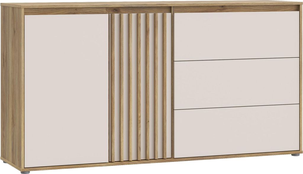 Buffet - ELISTON - Blanc mat / Chene - 2 portes - 3 tiroirs Image du produit 