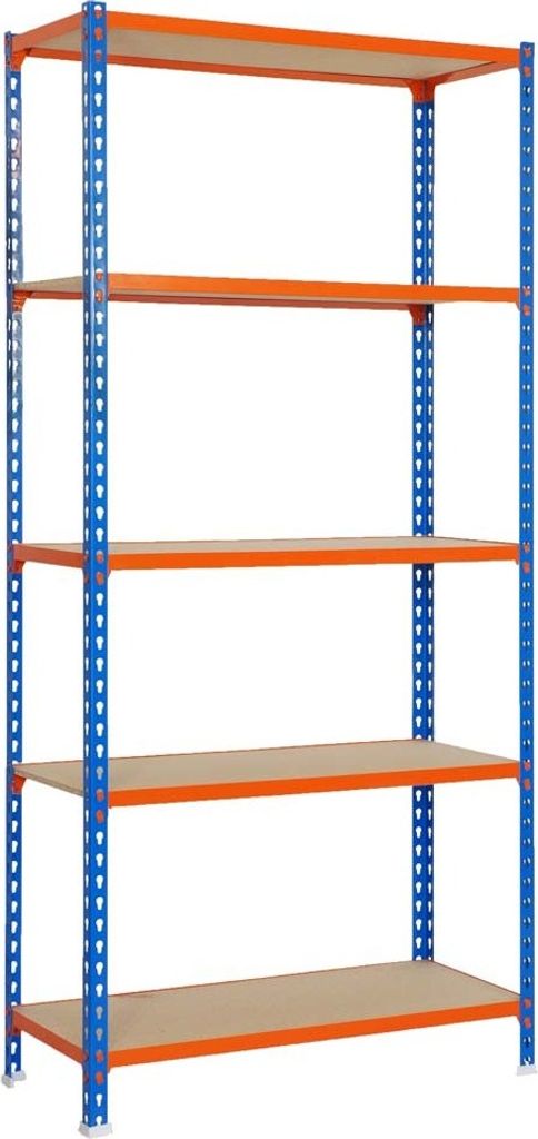 PROREGAL Schwerlastregal MULI | HxBxT 180x90x30cm | 5 Fachböden | Fachlast 150kg | Blau-Orange | Lagerregal Kellerregal Werkstattregal Metallregal...
