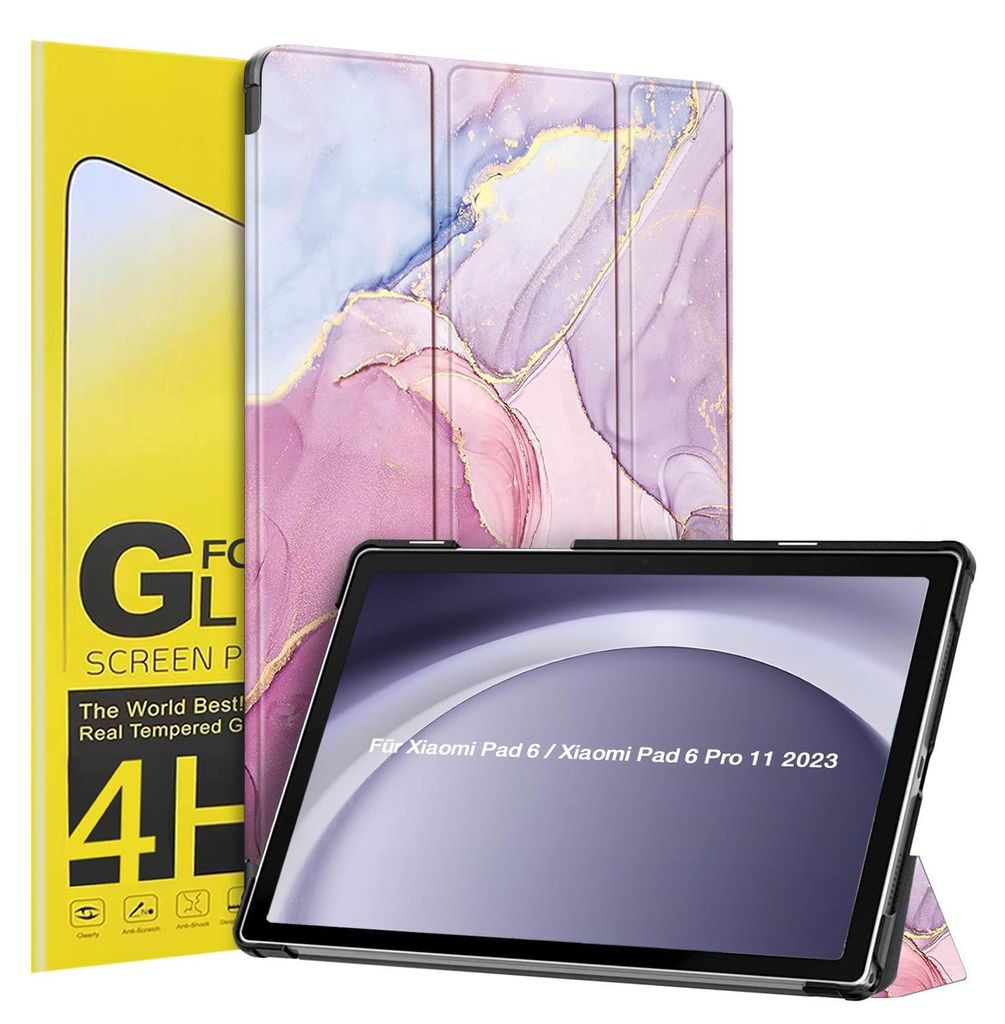 Schutzhülle + 2x 4H Displayfolie für Xiaomi Pad 6 / 6 Pro 11.0 Zoll Cover Case Schutz Tablet Farbe: Glitzernder Marmor