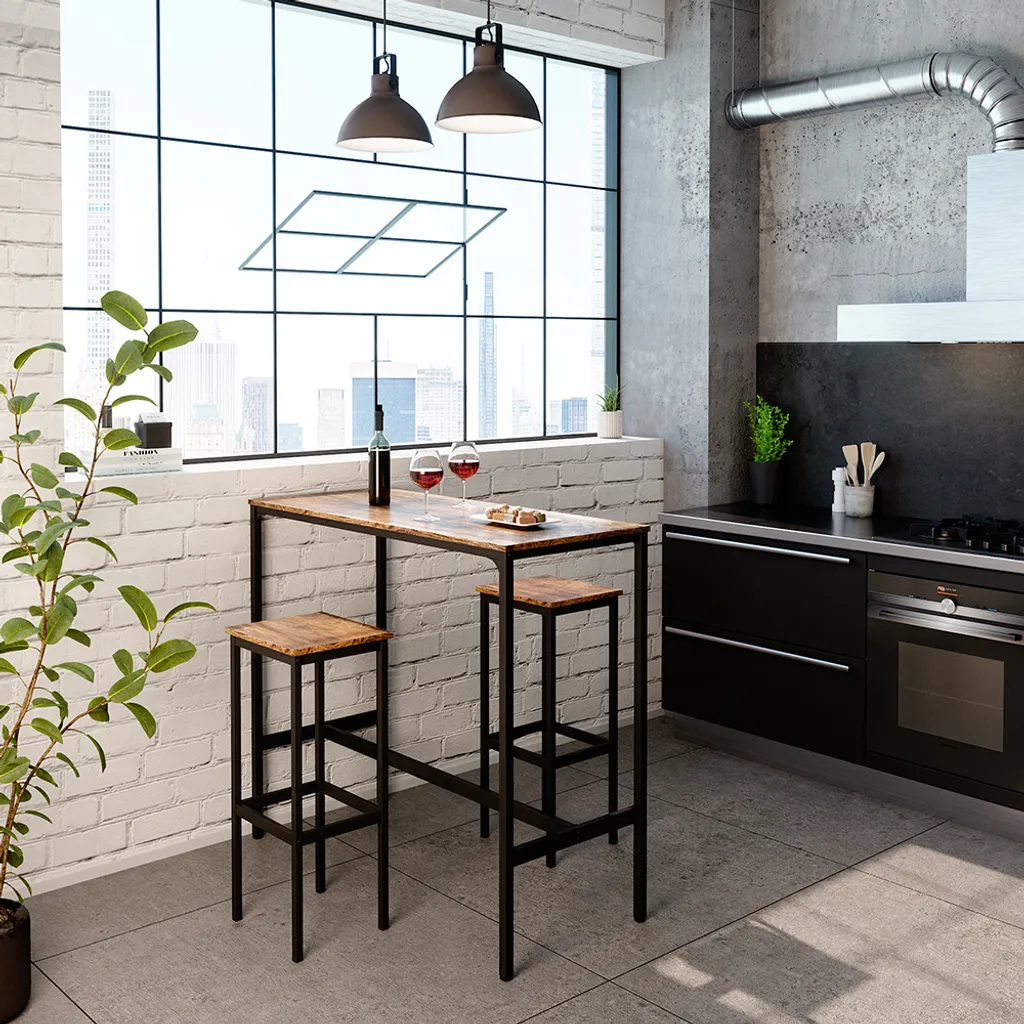 Tavolo Alto da Cucina con Sgabelli Vicco Fyrk Rovere Nero 120x50