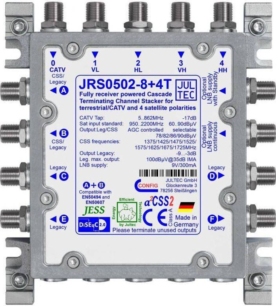 JULTEC JRS0502-8+4T, 9 Eingänge, 12 Ausgänge, 35 dB, 26 dB, Produktbild 