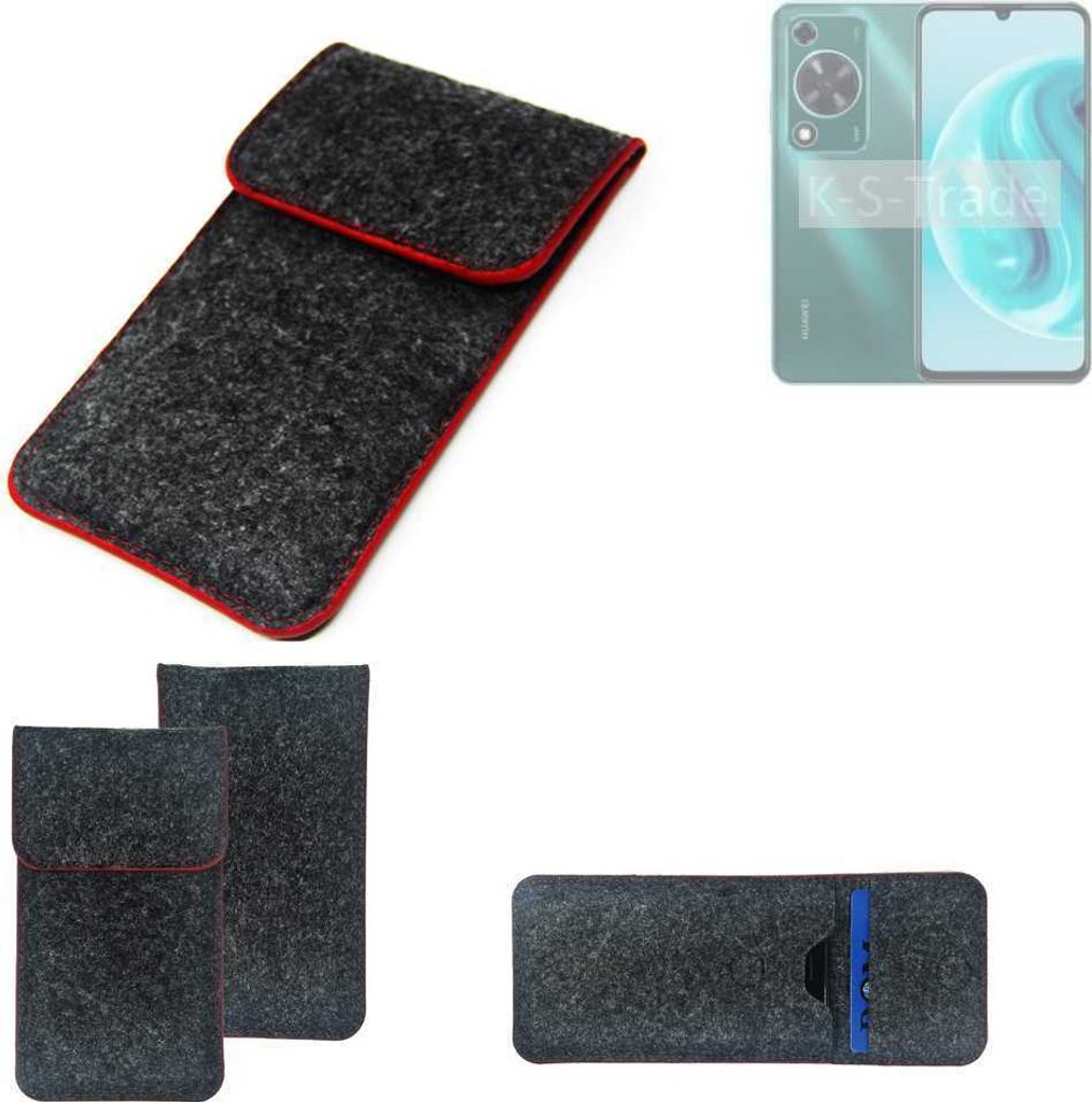 K-S-Trade Handy Schutz Hülle kompatibel mit Huawei Enjoy 70 Schutzhülle Handyhülle Filztasche Pouch Tasche Case Sleeve Filzhülle dunkelgrau roter