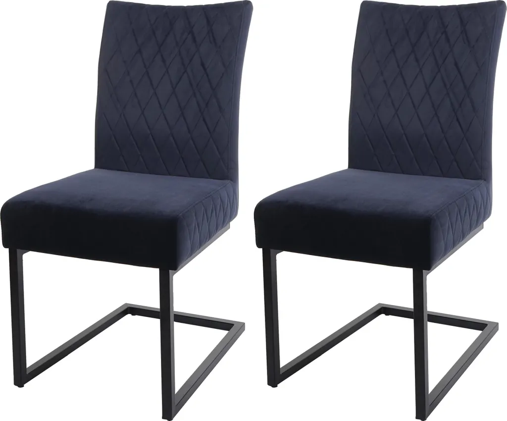 Chaises de salle à manger ou bureau cantilever velours bleu lot de 2 HWC