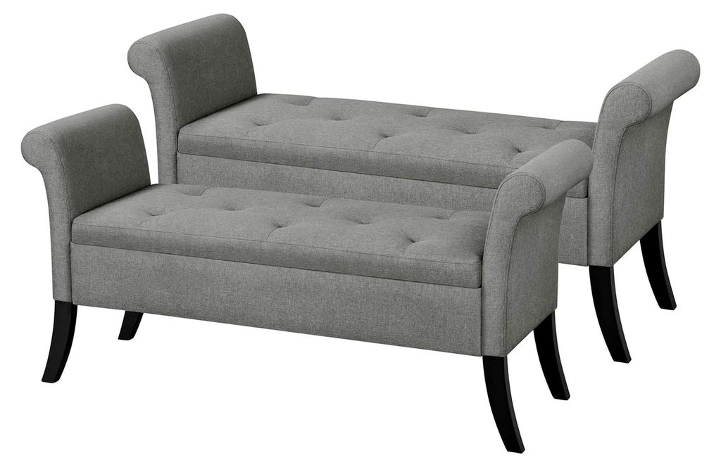 Sitzbank mit Stauraum im 2er Set, Sitzhocker mit Armlehnen, 131 × 43,5 × 64,5 cm Fußbank, Bettbank aus Polyester, max. Belastbarkeit 300 kg, fü...