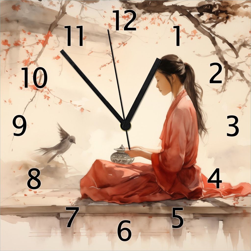 Wallario Design Wanduhr Herbstliche Stille aus Echtglas, Größe 30 x 30 cm