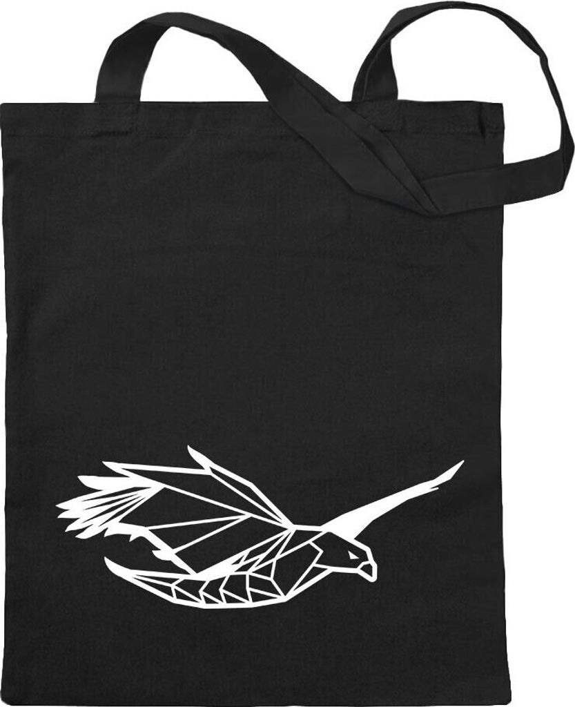 Kiwistar - Baumwolltasche - schwarz - Adler Raubvogel Polygon - Tragetasche Stoffbeutel Umhängetasche langer Henkel