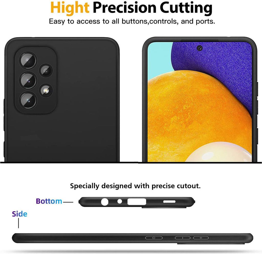 Für Samsung Galaxy A52 5G Silikon Schwarz Schutz Hülle + HD Produktbild 5