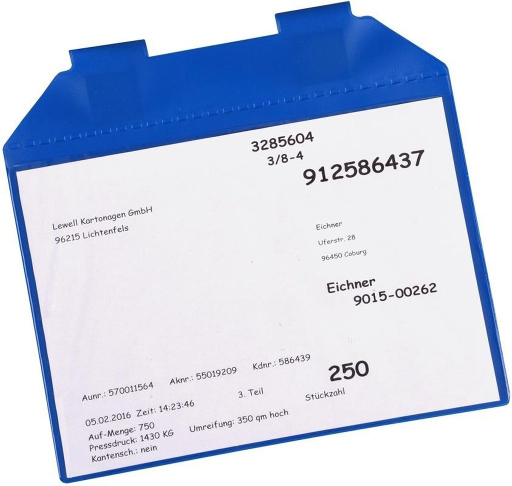 Dokumentenhülle mit magnetischen Schlaufen, aus PVC, zum Aufhängen an Gitterboxen, mit Regenschutzklappe, für den Außenbereich verwendbar, Form...