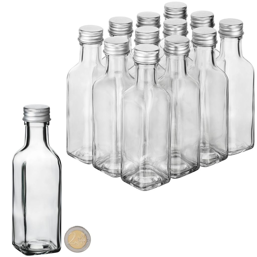 12x kleine Glasflaschen zum Befüllen 100ml Flaschen für Likör Flaschen zum Befüllen Glas Likörflaschen 100 ml leere Flaschen mit Schraubversch...