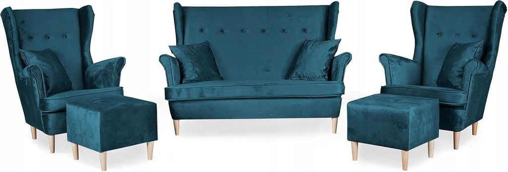 Family Meble Set aus Sofa + 2 Sessel + 2 Hocker Ari II 2-Sitzer Sofa Couch Freistehendes Lounge Sofa Bequem zum Entspannen Wohnzimmer Büro (MONOLI...
