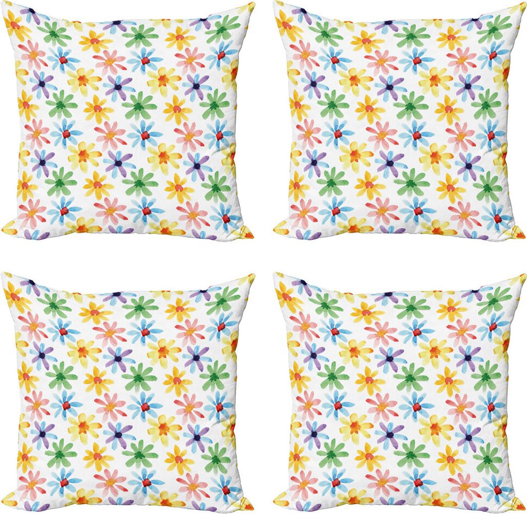 ABAKUHAUS Blumen Kissenbezug Set (4 Stück), Aquarell-Blumen-Kunst, Moderner Doppelseitiger Digitaldruck, 40 cm x 40 cm, Mehrfarbig