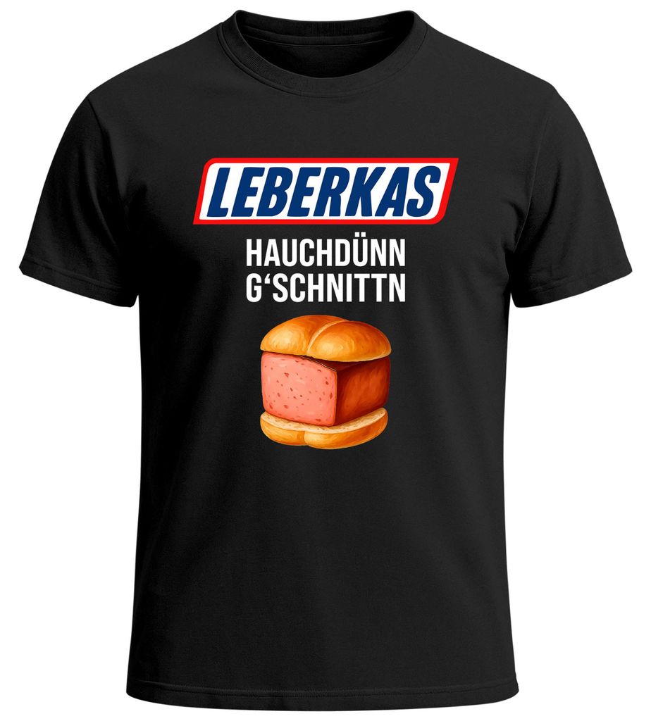Herren T-Shirt für das Leberkas Hauchdünn geschnitten Fun-Shirt Trachtenshirt Bierfest Outfit Statement Spruch Saufen lustig Moonworks
