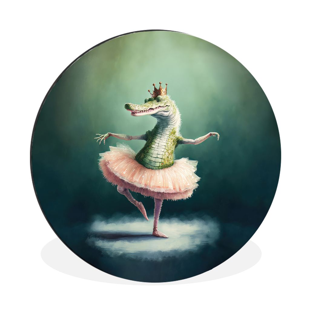 MuchoWow Aluminium Wandkreis Krokodil - Krone - Gold - Ballett - Porträt - Kinder Ø 30 cm Wanddeko Modern Wohnzimmer - Wand Bild - Wohnzimmer -...