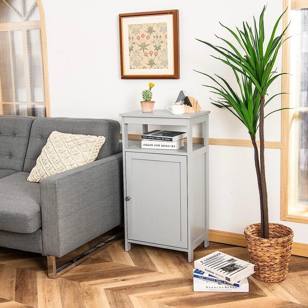 Meuble Bas de Salle de Bain Gris Sideboard d'Appoint avec Étagères