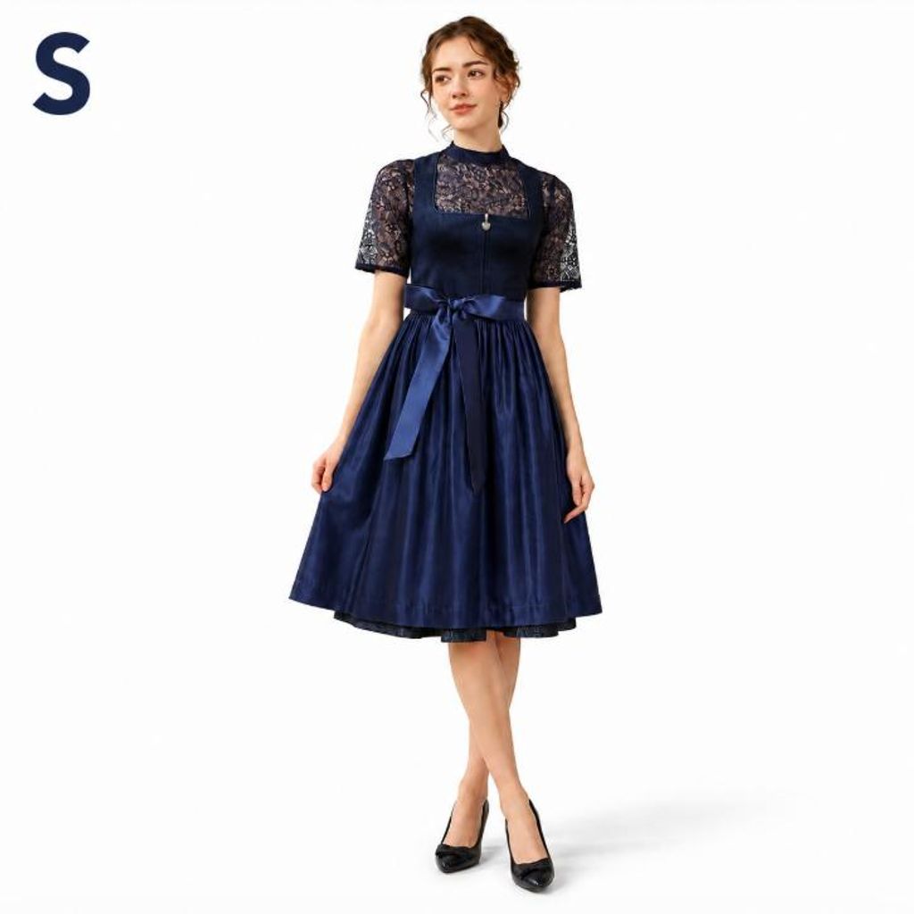 Dirndl Kleid Damen Lang, Trachtenkleid mit Schürze und Produktbild 
