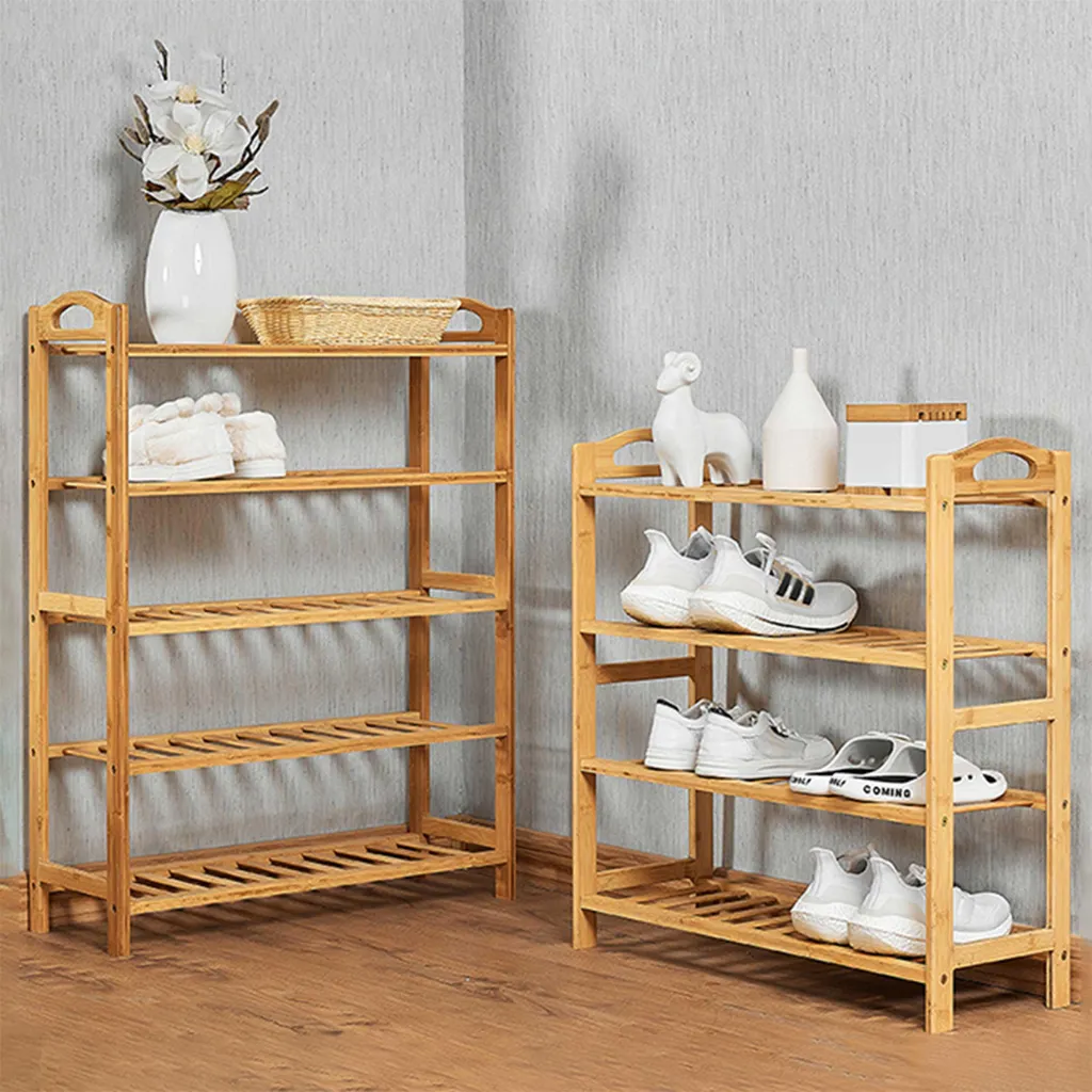 Petite bibliothèque bambou Celie 68cm pour rangement salon compact - 4