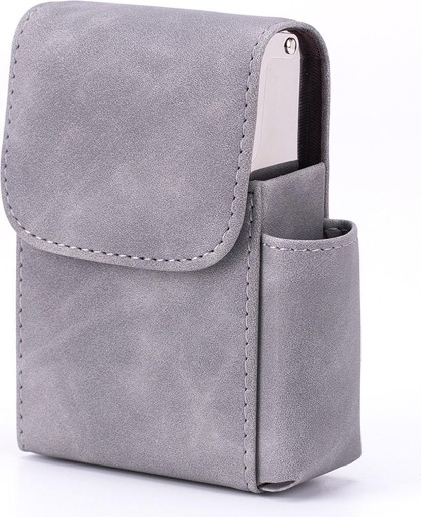 PU Zigarettenetui mit Feuerzeughalter 20 Packungen Zigarettenschachtel Brieftasche Design für Männer Rauchwerkzeuge grau