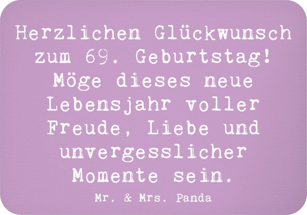 Mr. & Mrs. Panda magnet Spruch 69. Geburtstag Glückwunsch - Lavendeltraum - Geschenk, Happy Birthday, Feierlichkeit, Rückblick, haftmagnet, Notiz...
