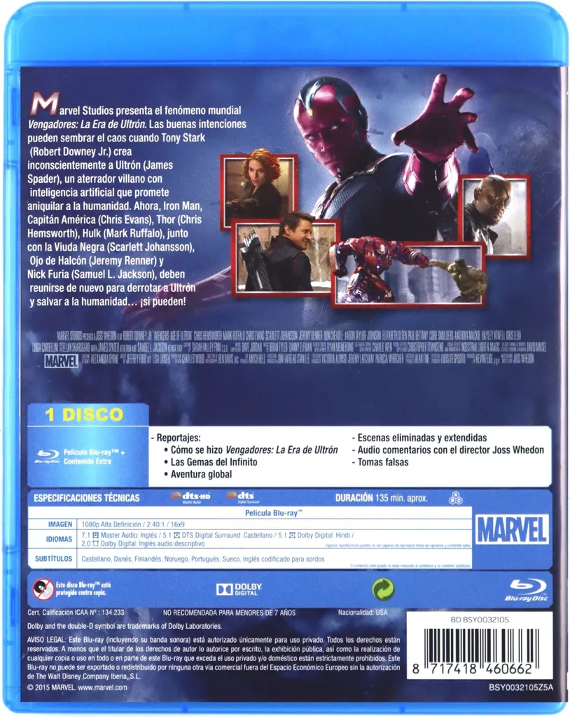 Film Blu-ray Avengers L'âge d'Ultron version originale cinéma Marvel - 2