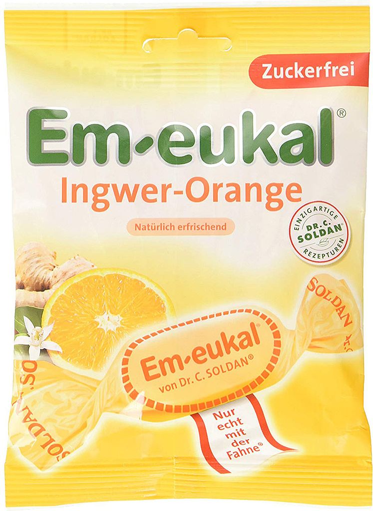 Em eukal Hustenbonbons Ingwer Orange fruchtig zuckerfrei 75g 5er Pack