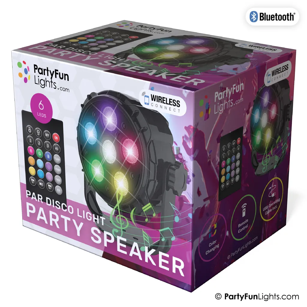PartyFunLights 6 LED PAR Lumière Disco et Haut-parleur avec Télécommande - 3