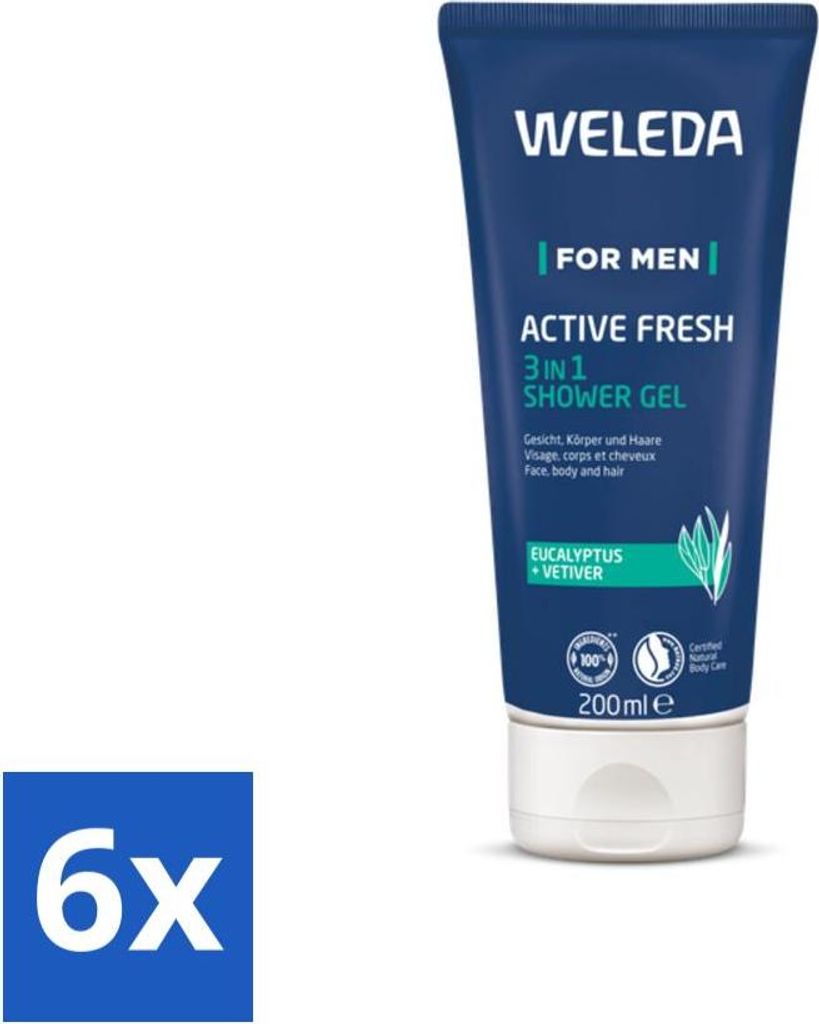 WELEDA - 3-in-1 Aktiv Frische Männer Duschgel - 200 ml - Vorteilspack - 6 Stücke