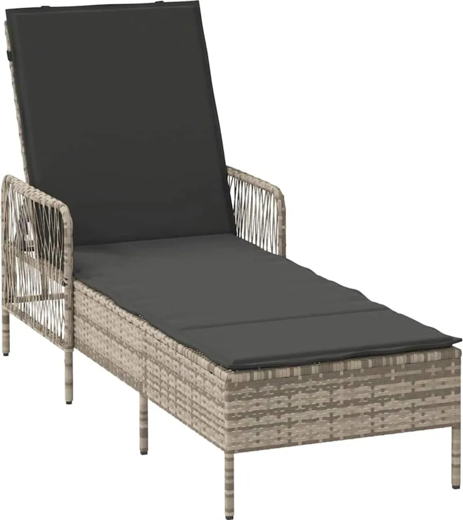 Chaise longue de jardin en résine tressée avec matelas gris 157x55x92cm