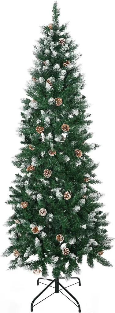 Sapin de Noël sans épines 180 cm - Effet neigeux et 49 pommes de pin inclus