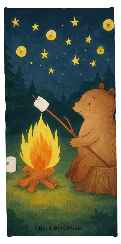 Mr. & Mrs. Panda Duschtuch Bär & Marienkäfer Lagerfeuer Design - Blau Pastell - Geschenk, Badhandtuch, sporthandtuch, Strandtuch, Frottier, Teddy...