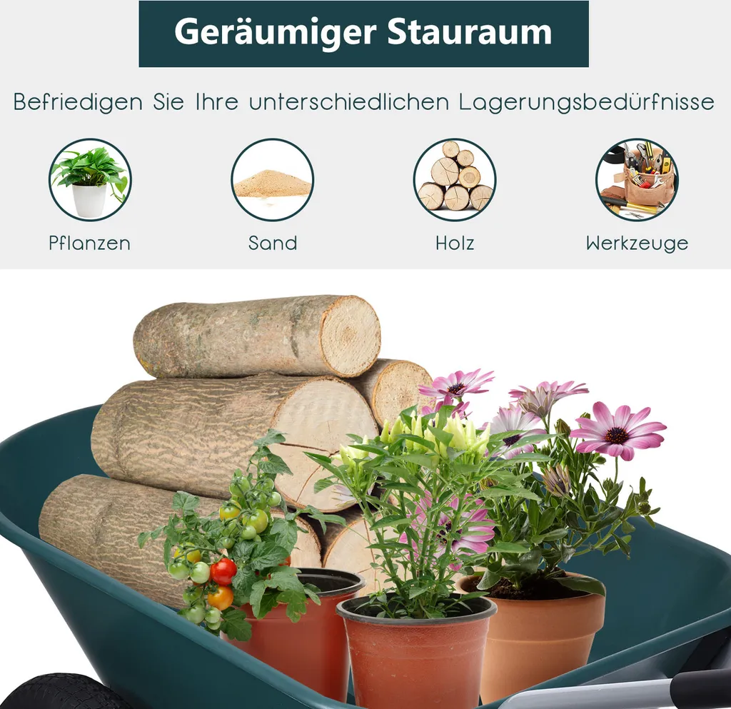 COSTWAY Carriola 2 Ruote 100kg | Design Ergonomico Verde Giardino - 4