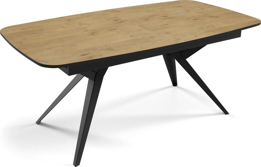 Esstisch Groß XXL Ausziehbar Oval Rechteckig im Loft-Stil – 180 bis 380 cm – Konferenztisch mit Schwarzen Metallbeinen für 8-16 Personen – ...