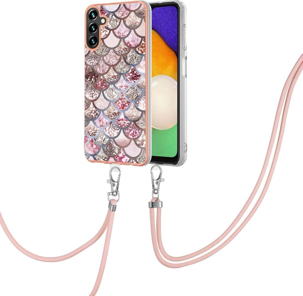 Handykette Hülle für Samsung Galaxy A13 5G Muster TPU Schutzhülle mit verstellbarem Tragegurt Kaffee