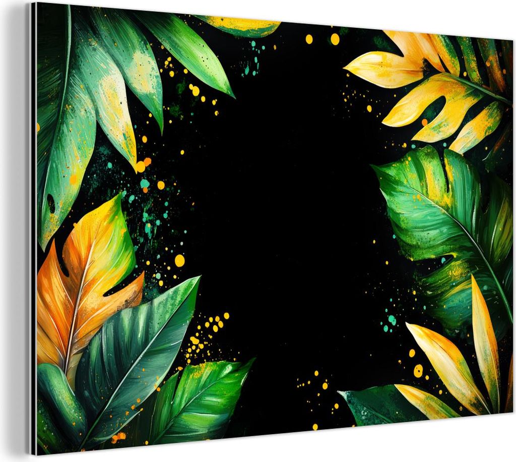 MuchoWow Wanddekoration Metall Metallbild Wandkunst 30x20 cm Blätter - Grün - Gelb - Farbe - Dschungel MuchoWow Aluminium Gemälde - Aluminiumgem...