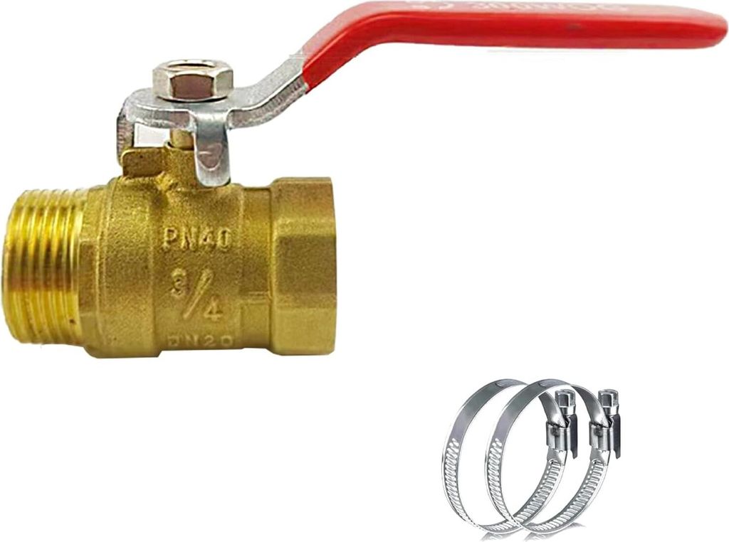Kugelhahn, 3/4 Zoll Kugelhahn mit rotem Flügelgriff, Produktbild 