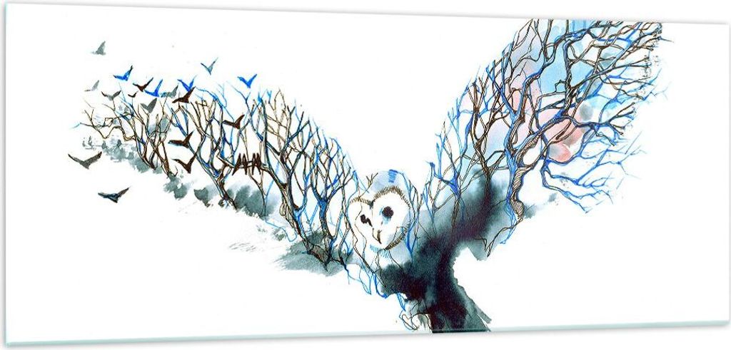 Bilder auf glas - Eule wild Wald Flug - 100x40cm - Glasbilder - Wandbilder - Kunstdruck - zum Aufhängen bereit - Wanddekoration aus Glas - Glas Bi...