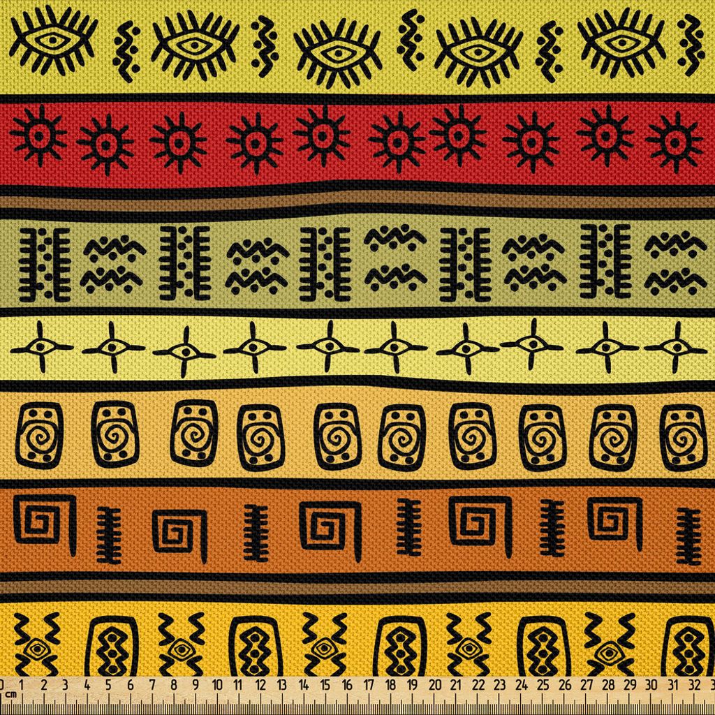 ABAKUHAUS afrikanisch Satin Stoff als Meterware, Hand gezeichnetes ethnisches Stammes- Muster-alte abstrakte geometrische gestreifte Illustration, ...