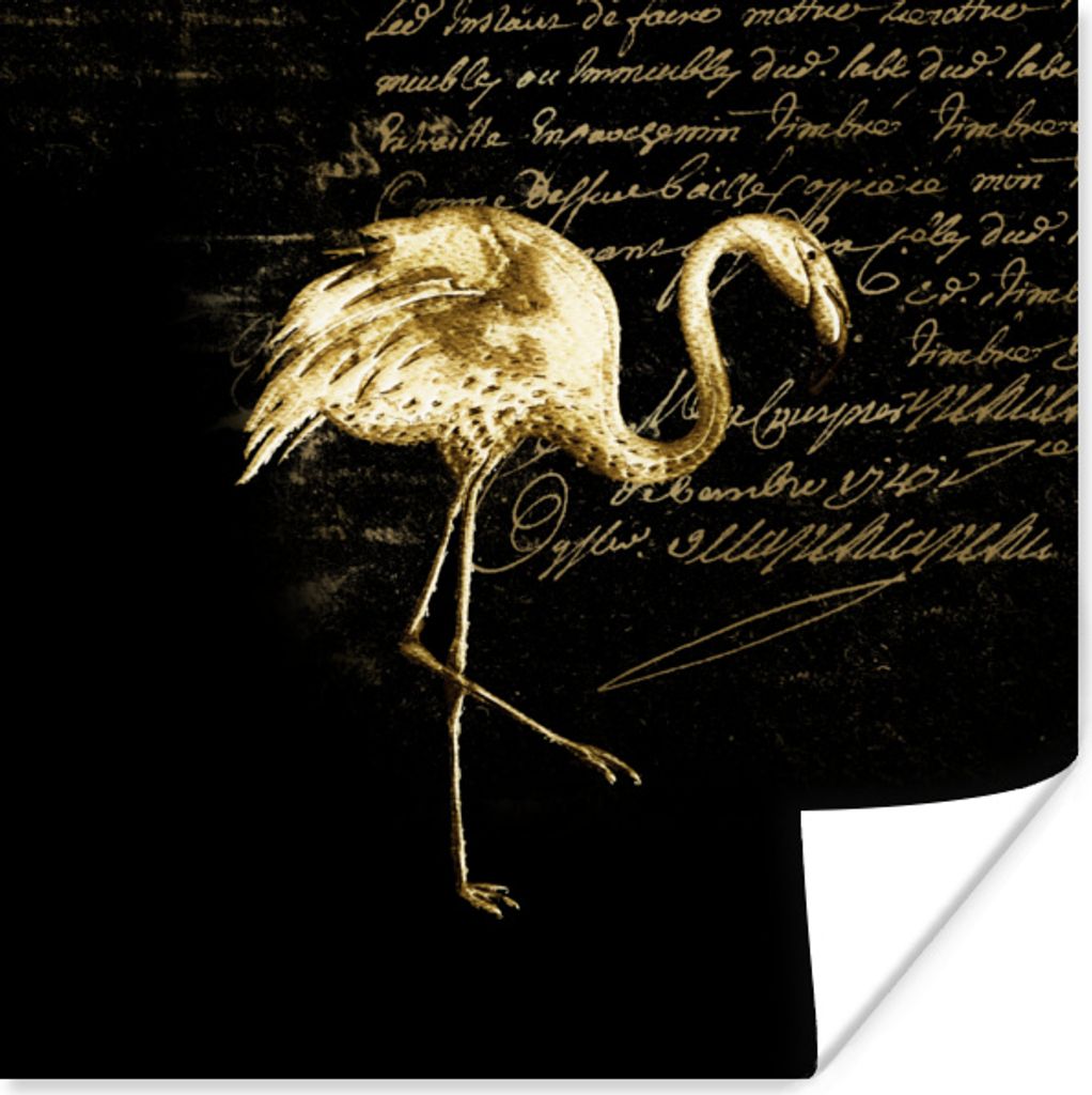 MuchoWow Poster Flamingo - Gold - Briefe 50x50 cm - Wohnzimmerdekoration