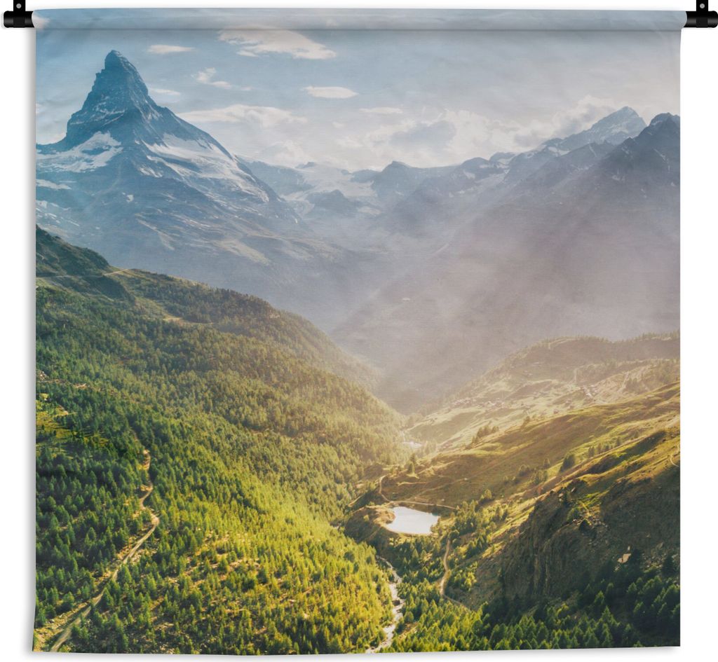 MuchoWow Wandteppich Wandbehang Berge - Pflanzen - Landschaft 120x120 cm Tapisserie Dekoration Wandtuch - Modern - Baumwollgewebe