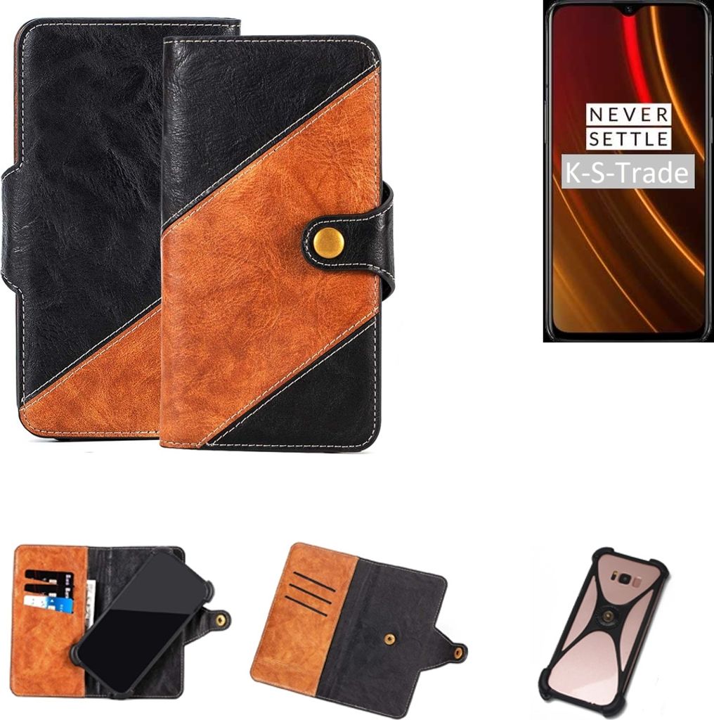 K-S-Trade Handyhülle Schutzhülle Bookstyle Case Wallet-Case kompatibel mit OnePlus 6T McLaren Edition Handy Cover Bumper Klapphülle schwarz