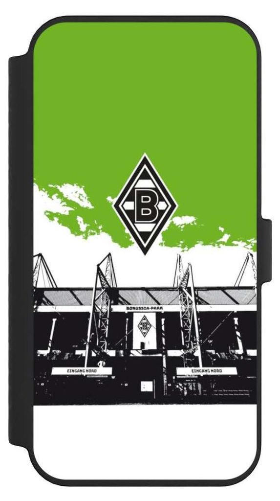 NIVOCASE Klapphülle für Apple iPhone 14 Pro Max Handyhülle aus Kunst Leder NIVOflip schwarz Borussia Mönchengladbach Fanartikel Stadion